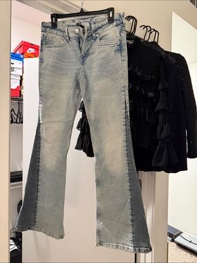 Divided Two-Tone Light and Dark Blue Flare Jeans